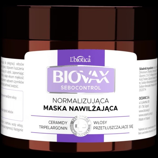 L'BIOTICA BIOVAX Sebocontrol Normalizująca Maska seboregulująca 250 ml