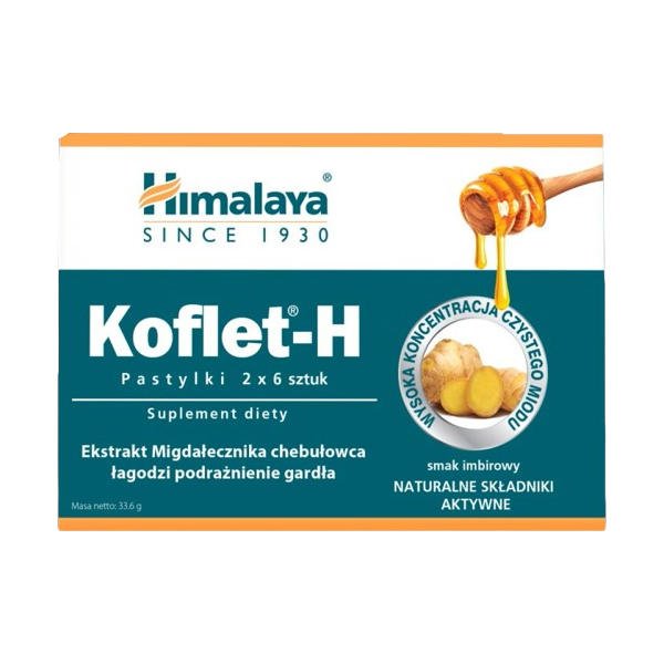 HIMALAYA KOFLET-H: Pastylki do ssania: o smaku imbirowym 2x6szt.