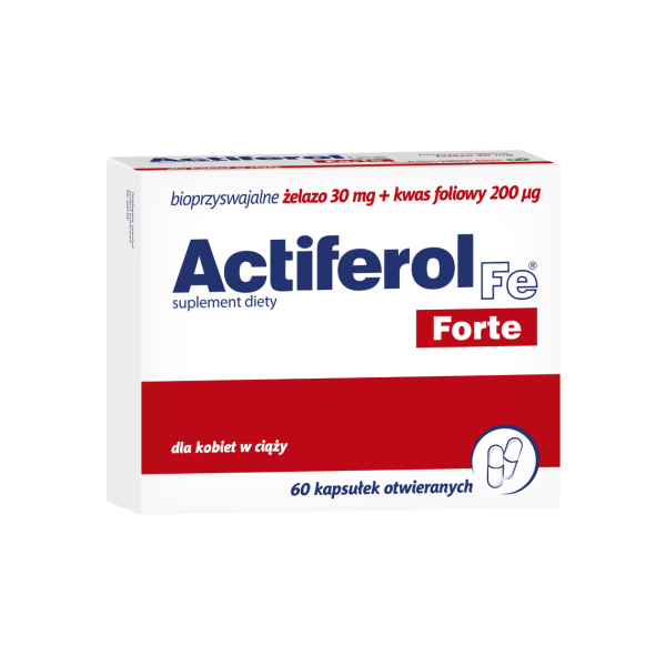 ACTIFEROL Fe FORTE żelazo 30 mg + kwas foliowy 200 μg:60 kapsułek