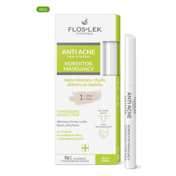 FLOSLEK ANTI ACNE 24H System Korektor maskujący jasny 1