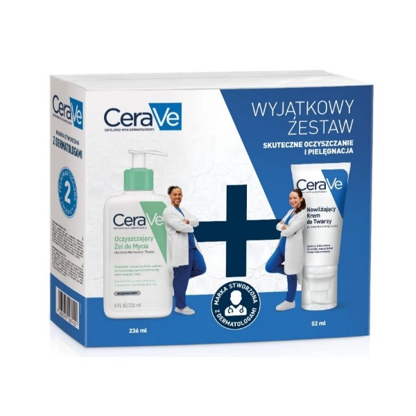 ZESTAW CERAVE (OCZYSZCZAJĄCY ŻEL DO MYCIA 236 ml + NAWILŻAJĄCY KREM DO TWARZY 52 ml) 1 zestaw