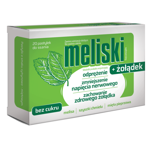 MELISKI + ŻOŁĄDEK 20 pastylek do ssania o smaku cytrynowo – miętowym