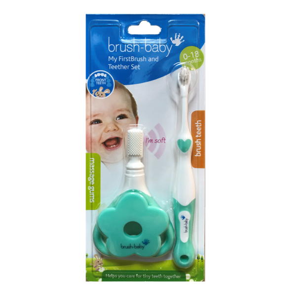 BRUSH-BABY FIRSTBRUSH I TEETHERSET ZESTAW NA ZĄBKOWANIE DLA DZIECI W WIEKU 0-18 MIESIĘCY 1 zestaw