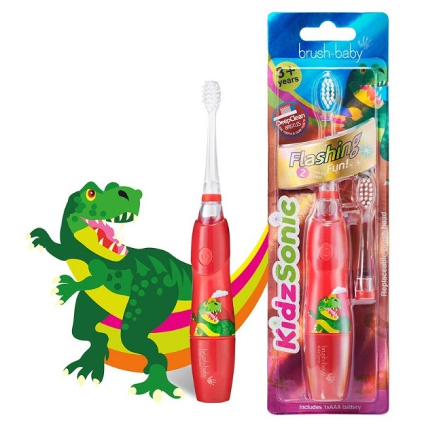 BRUSH-BABY KidzSonic Dinosaur szczoteczka soniczna dla dzieci w wieku 3+ lat z motywem DINOZAURA 1 zestaw