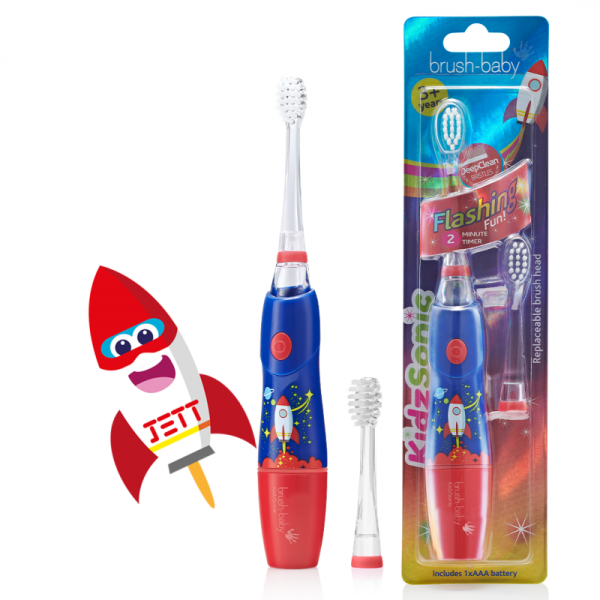 BRUSH-BABY KidzSonic Rocket szczoteczka soniczna dla dzieci w wieku 3+ lat z motywem RAKIETY 1 zestaw