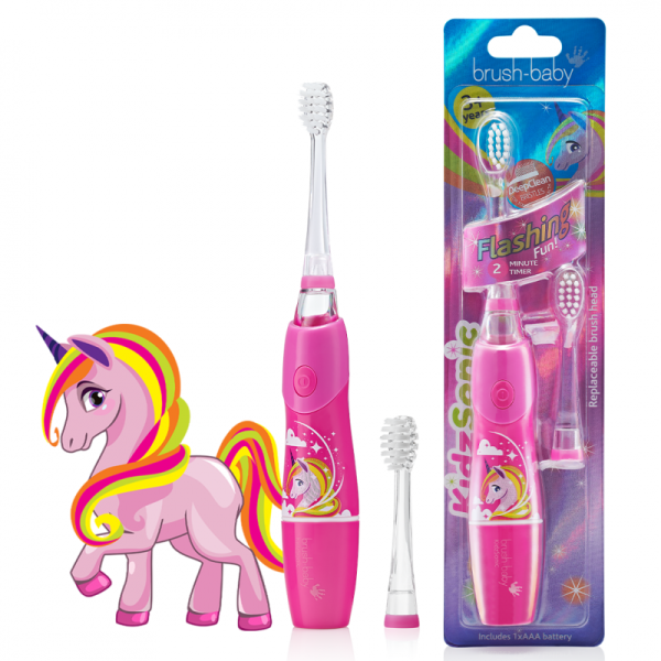 BRUSH-BABY KidzSonic Unicorn szczoteczka soniczna dla dzieci w wieku 3+ lat z motywem JEDNOROŻCA  1 zestaw