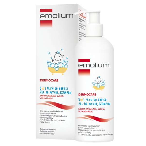 Emolium DERMOCARE 3w1 płyn do kąpieli, żel do mycia, szampon, 400 ml