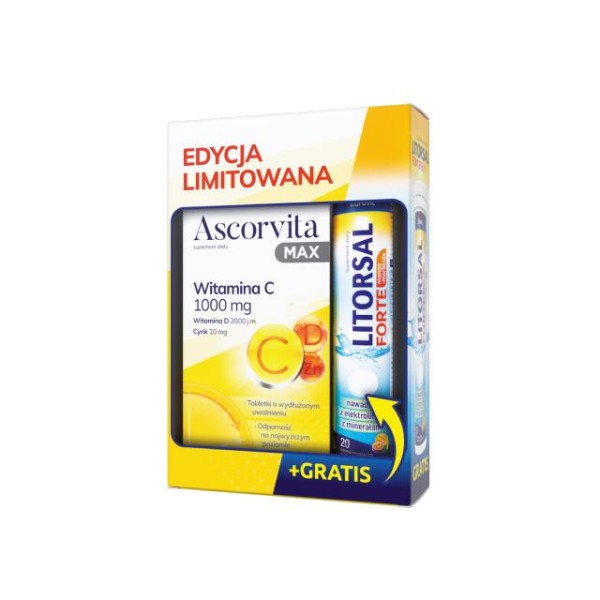 ZESTAW ASCORVITA MAX (30 tabletek) + LITORSAL FORTE (20 tabletek musujących o smaku mango-marakuja) 1 zestaw