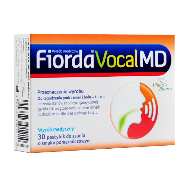 FIORDA VOCAL MD 30 pastylek do ssania o smaku pomarańczowym