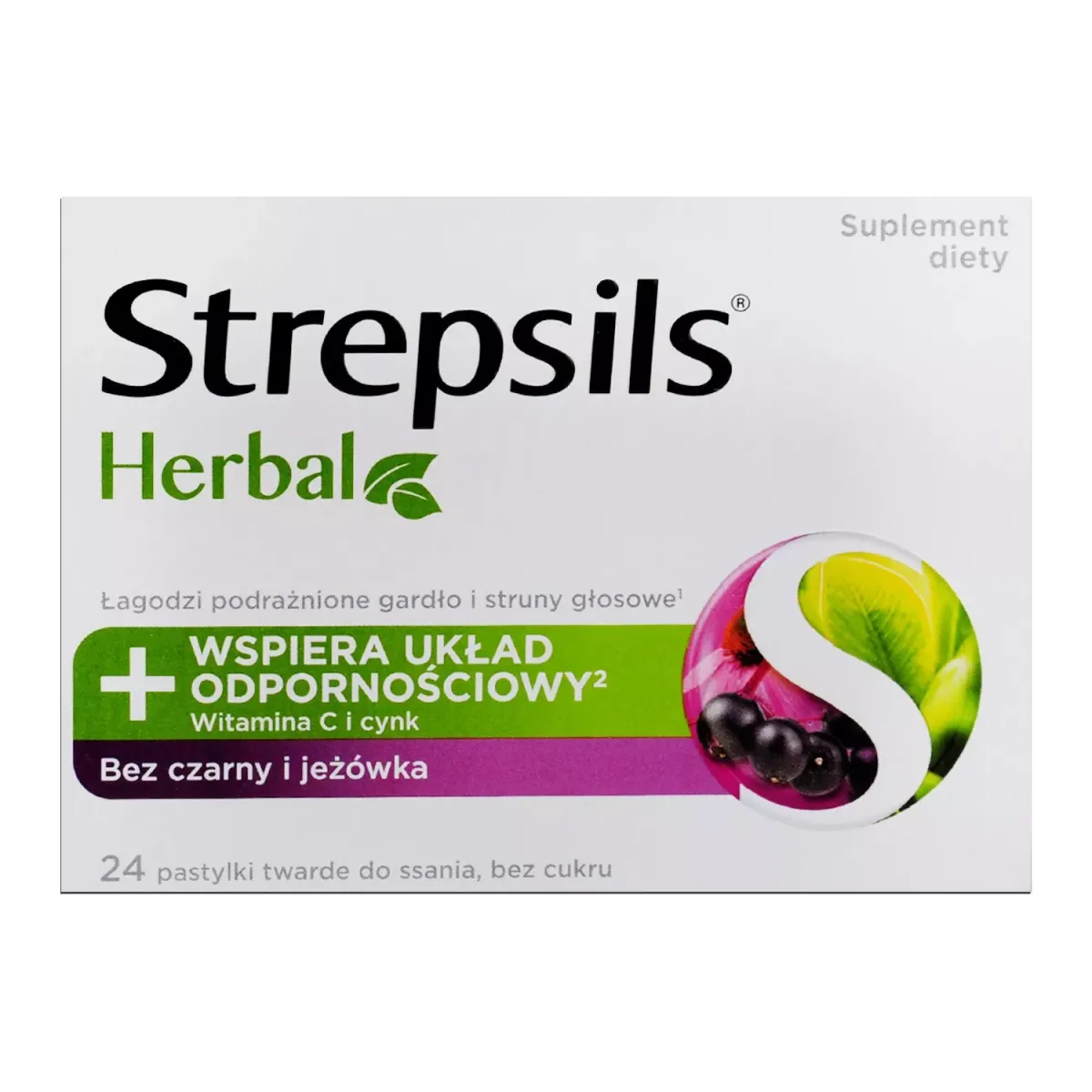 STREPSILS HERBAL bez czarny i jeżówka 24 tabletki do ssania
