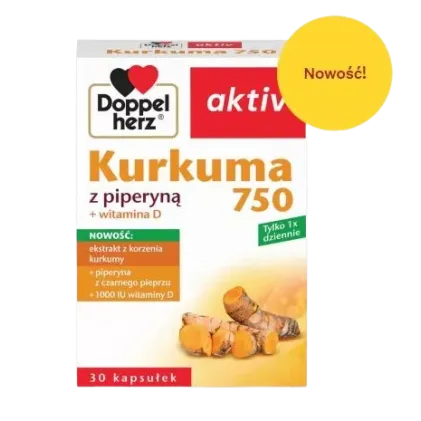 DOPPELHERZ AKTIV KURKUMA 750 Z PIPERYNĄ + WITAMINA D: 30 kapsułek
