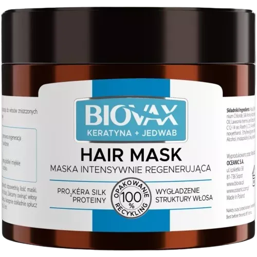 L'BIOTICA BIOVAX INTENSYWNIE REGENERUJĄCA MASECZKA KERATYNA + JEDWAB 250 ml