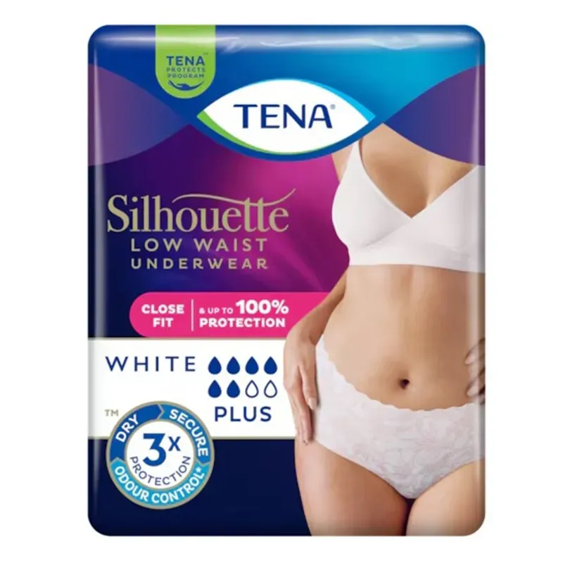 TENA SILHOUETTE Z NISKIM STANEM WHITE MAJTKI CHŁONNE rozm. L 10 sztuk