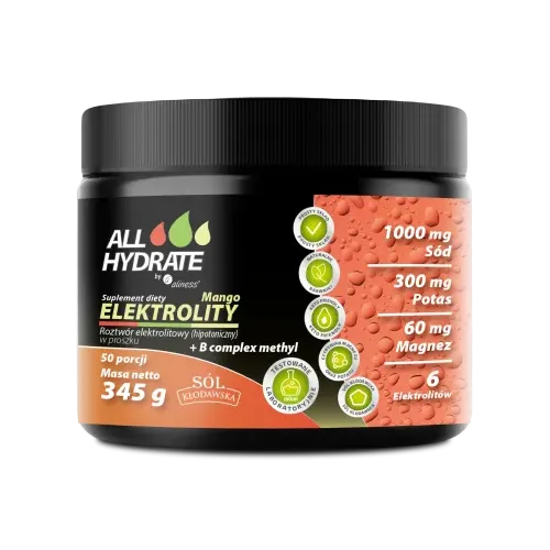 ALLHYDRATE ELEKTROLITY MANGO + B COMPLEX METHYL 345g, 50 porcji