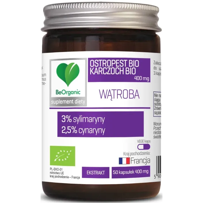 BEORGANIC OSTROPEST BIO 3% + KARCZOCH BIO 2,5% 400mg x 50 kapsułek