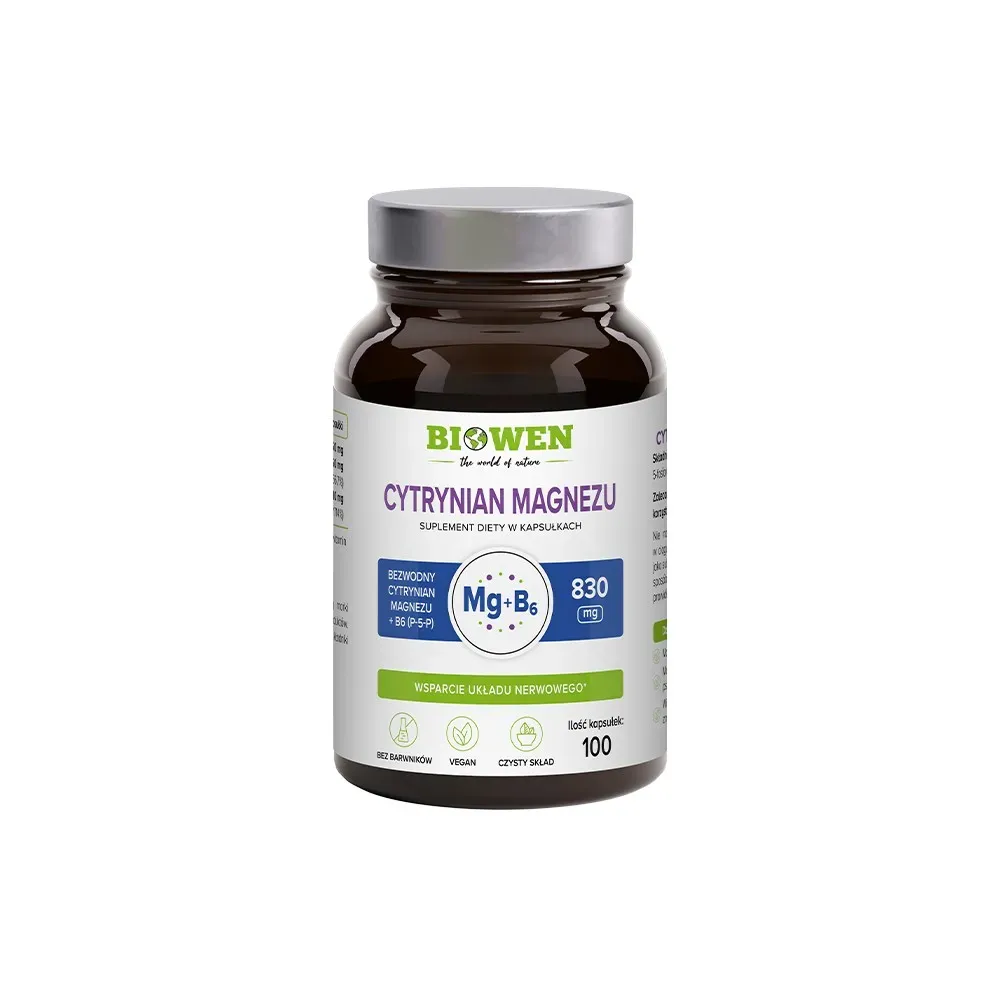 CYTRYNIAN MAGNEZU 825 mg z  WITAMINĄ B6 100 kapsułek BIOWEN