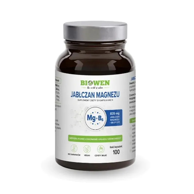 BIOWEN JABŁCZAN MAGNEZU 835 mg + WITAMINA B6 (P-5-P) 100 kapsułek
