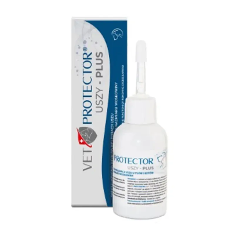 VET PROTECTOR USZY – PLUS PŁYN DO USZU DLA PSA I KOTA 50 ml