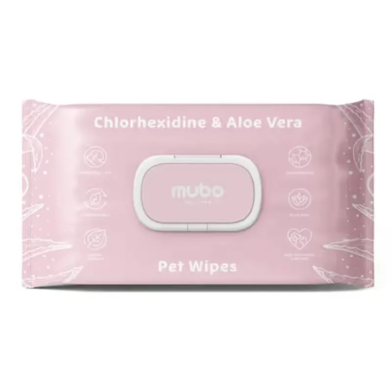 MUBO CHLORHEXIDINE & ALOE VERA PET WIPES CHUSTECZKI Z CHLORHEKSYDYNĄ I ALOESEM DLA PSA I KOTA 15x30 cm 100 sztuk