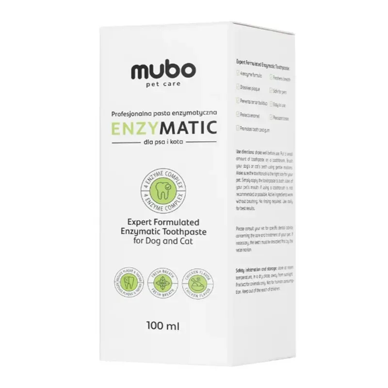 MUBO ENZYMATIC TOOTHPASTE PROFESJONALNA PASTA ENZYMATYCZNA DLA PSA I KOTA Z CZYŚCIKIEM 100 ml