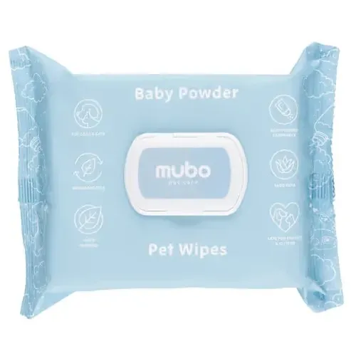 MUBO delikatne chusteczki z aloesem dla psa i kota, o zapachu dziecięcego pudru 15x30cm 100szt
