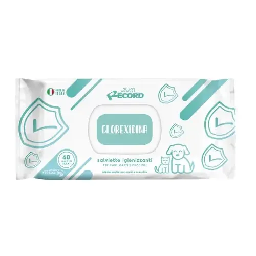 RECORD SALVIETTE CLOREXIDINA CHUSTECZKI Z CHLORHEKSYDYNĄ DLA PSA I KOTA 80 sztuk