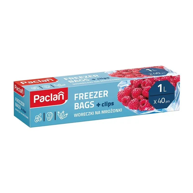 PACLAN FREEZER BAGS + CLIPS WORECZKI NA MROŻONKI 1L 40 sztuk