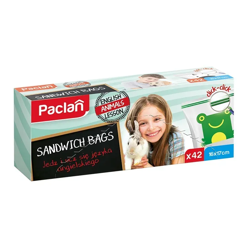 PACLAN SANDWICH BAGS WORECZKI ŚNIADANIOWE Z PODWÓJNĄ STRUNĄ (16 x 17 cm) 42 sztuki