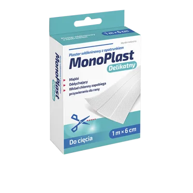 MONOPLAST PLASTER WŁÓKNINOWY Z OPATRUNKIEM DELIKATNY 1 m x 6 cm
