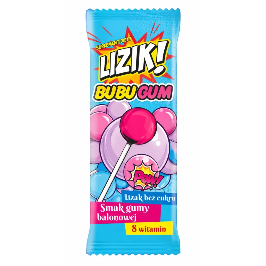 LIZIK! Bubu Gum lizak o smaku GUMY BALONOWEJ bez dodatku cukru 1 sztuka
