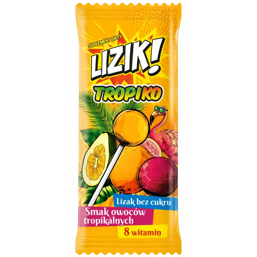 LIZIK! Tropiko lizak o smaku OWOCÓW TROPIKALNYCH bez dodatku cukru 1 sztuka