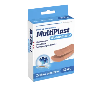 MULTIPLAST PLASTRY: Z OPATRUNKIEM WODOODPORNE 12 sztuk