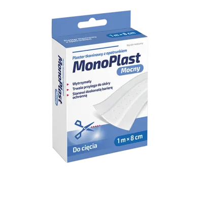 MONOPLAST PLASTER TKANINOWY Z OPATRUNKIEM MOCNY 1 m x 8 cm