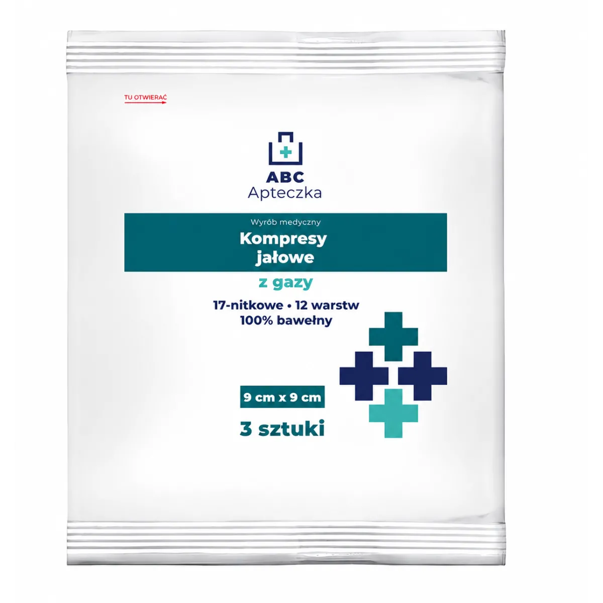 APTECZKA ABC KOMPRESY JAŁOWE Z GAZY 9 x 9 cm 3 sztuki