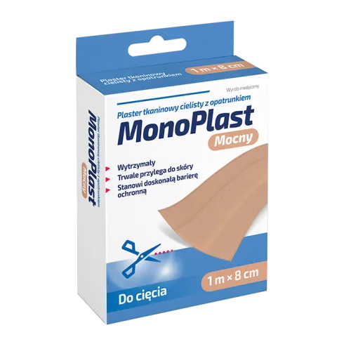 MONOPLAST PLASTER TKANINOWY CIELISTY Z OPATRUNKIEM: 1 m x 8 cm