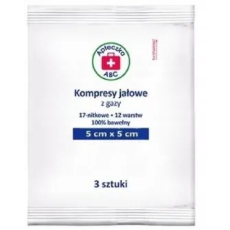 APTECZKA ABC KOMPRESY JAŁOWE Z GAZY 5 x 5 cm 3 sztuki