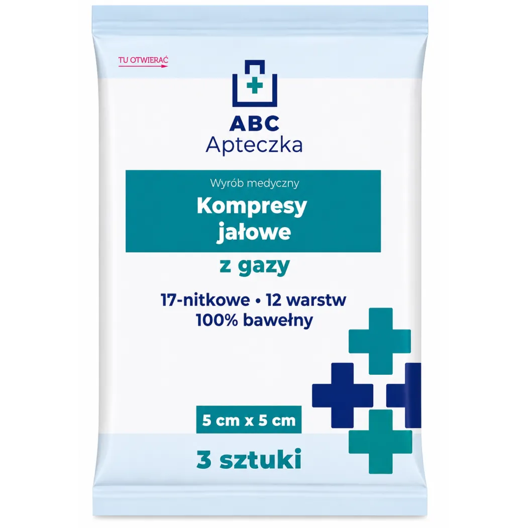 APTECZKA ABC KOMPRESY JAŁOWE Z GAZY 5 x 5 cm 3 sztuki