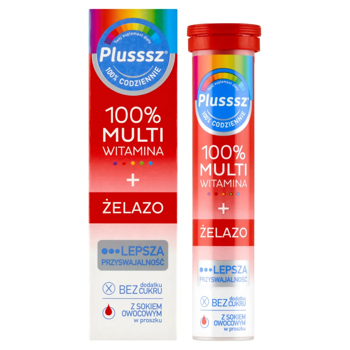 PLUSSSZ 100% MULTIWITAMINA + ŻELAZO 20 tabletek musujących