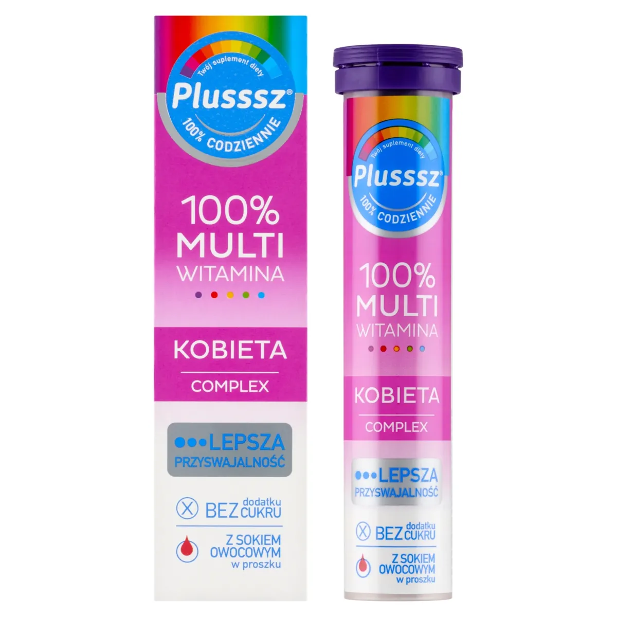PLUSSSZ 100% MULTIWITAMINA KOBIETA COMPLEX 20 tabletek musujących 