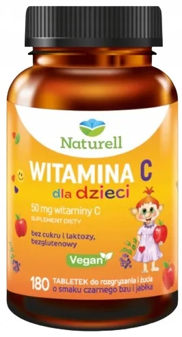 NATURELL WITAMINA C DLA DZIECI 180 tabletek DW: 2026/11/01