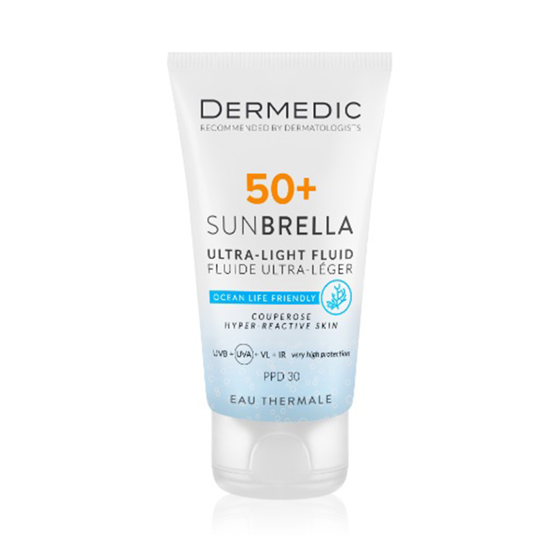 DERMEDIC SUNBRELLA ULTRALEKKI KREM OCHRONNY SPF 50+ DLA SKÓRY NACZYNIOWEJ I NADREAKTYWNEJ 40 ml
