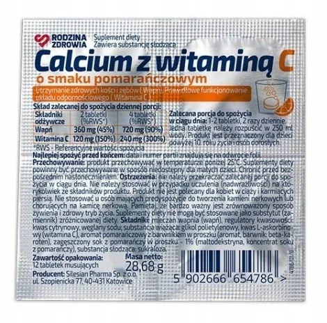 RODZINA ZDROWIA CALCIUM Z WITAMINĄ C 12 tabletek musujących o smaku pomarańczowym 