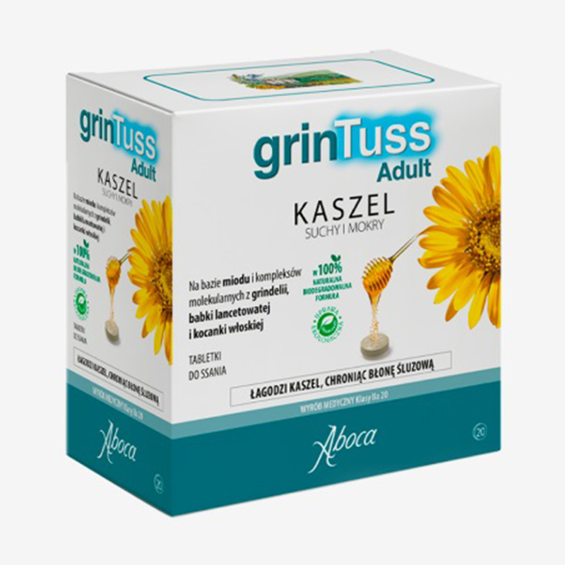 GRINTUSS ADULT KASZEL SUCHY I MOKRY 20 tabletek do ssania
