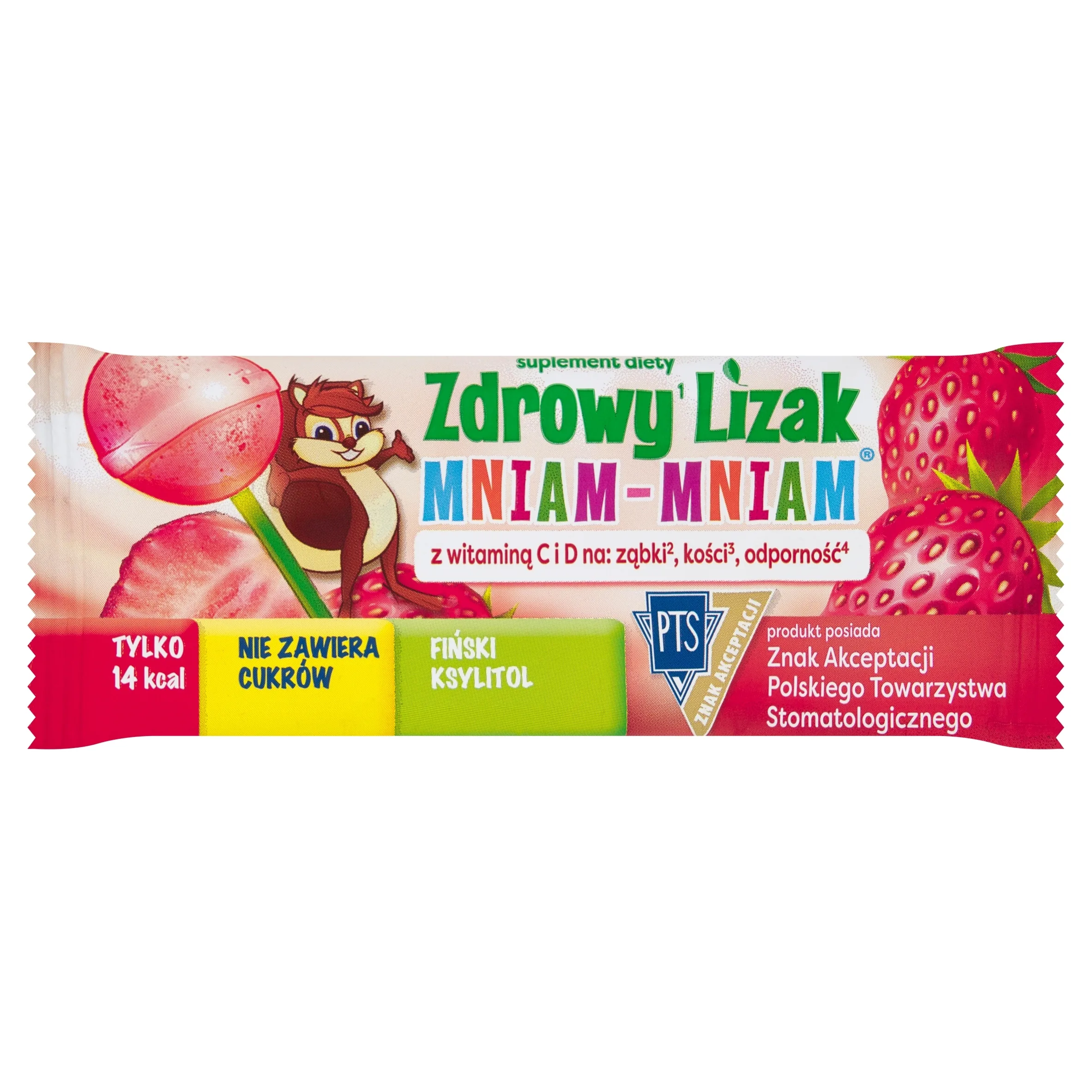 Zdrowy lizak dla dzieci mniam mniam z witaminami truskawkowy 1 szt