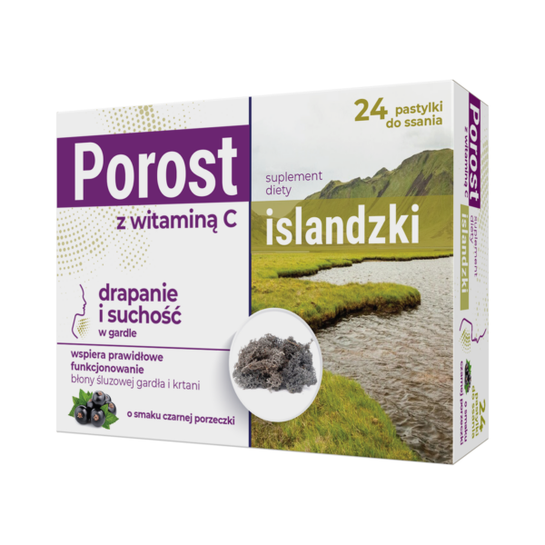 POROST ISLANDZKI Z WITAMINĄ C 24 pastylki do ssania o smaku czarnej porzeczki