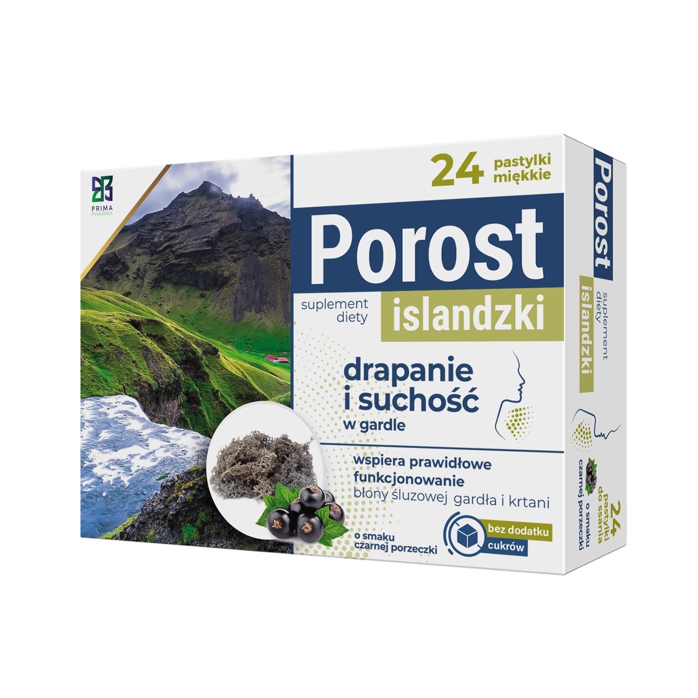 POROST ISLANDZKI BEZ CUKRU 24 pastylki do ssania o smaku czarnej porzeczki