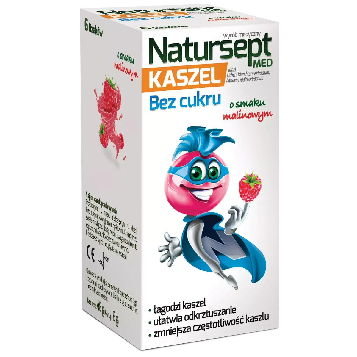 NATURSEPT MED KASZEL LIZAKI O SMAKU MALINOWYM BEZ CUKRU 6 sztuk