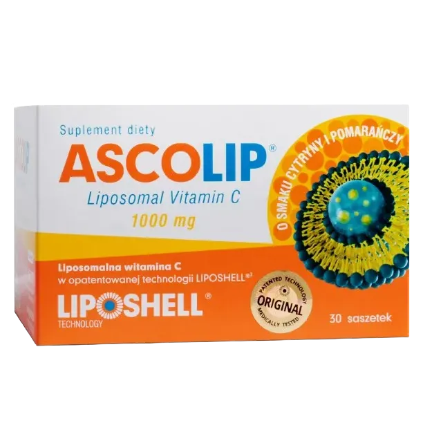 ASCOLIP LIPOSOMALNA: WITAMINA C 1000 mg: smak cytryny i pomarańczy