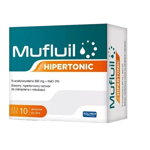 MUFLUIL HIPERTONIC: 10 ampułek po 5 ml roztwór: do inhalacji