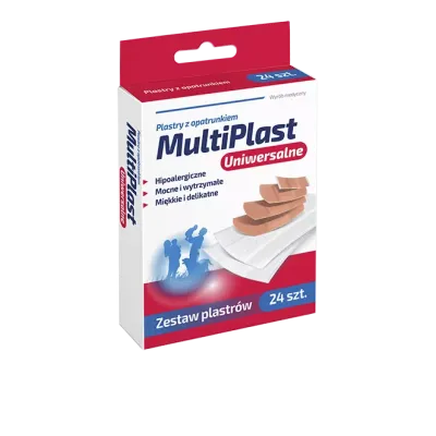 MULTIPLAST PLASTRY UNIWERSALNE Z OPATRUNKIEM: 24 sztuki